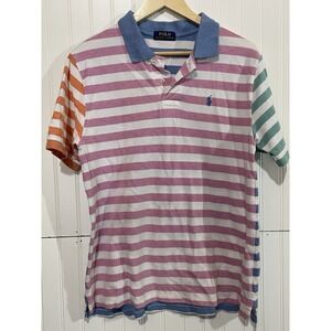 Polo Ralph Lauren Boy's Pastel Striped Cotton Mesh Polo Shirt Size XL (18-20)‎